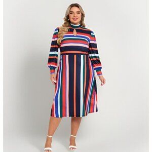 NEW Eloquii A-Line Dress Rainbow Striped Puff Sleeves Women Plus Size 20 Stretch
